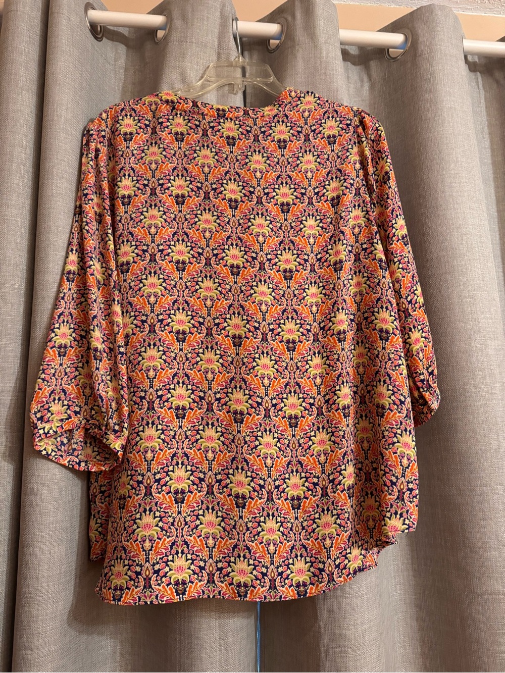 Rose & Olive Paisley Print V-Neck Blouse in Orange and Navy - Picture 2 of 3
